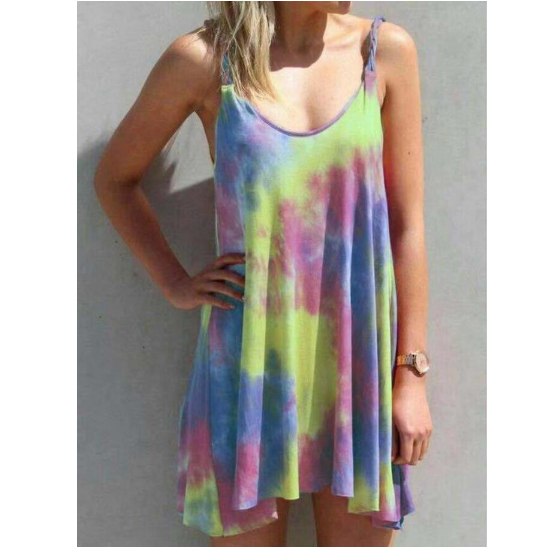 Tie-Dye Spaghetti Strap Flowy Beach Dress