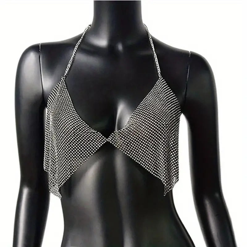 Rhinestone Chain Bralette Body Jewelry Top