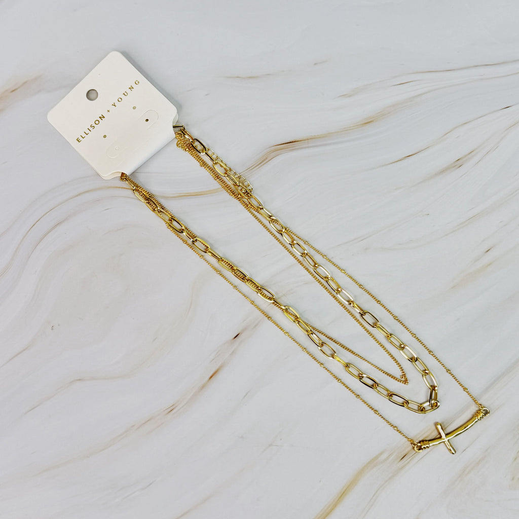 Side Hanging Cross Layered Chain Necklace | Christian Jewelry