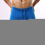 Men's Solid Blue Drawstring Swim Trunks