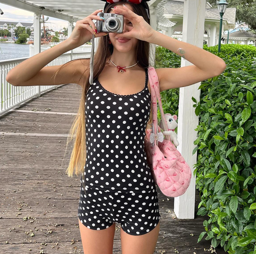 Polka Dot Lace Crop Top & Shorts Set
