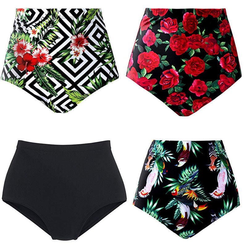 Women's Tropical Parrot Print High-Waisted Bikini Bottom