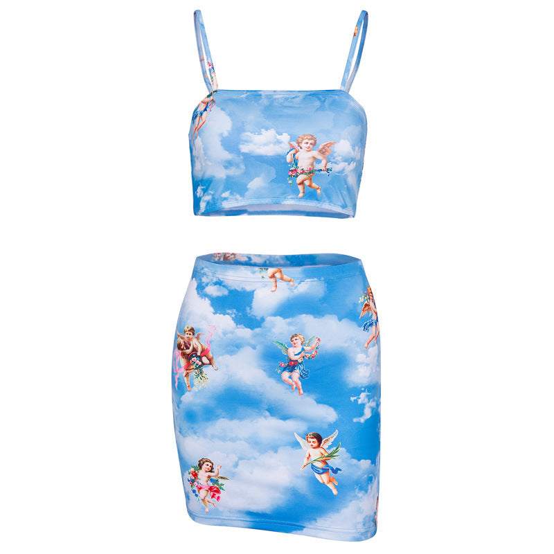Cherub Print Tank Top and Skirt Set