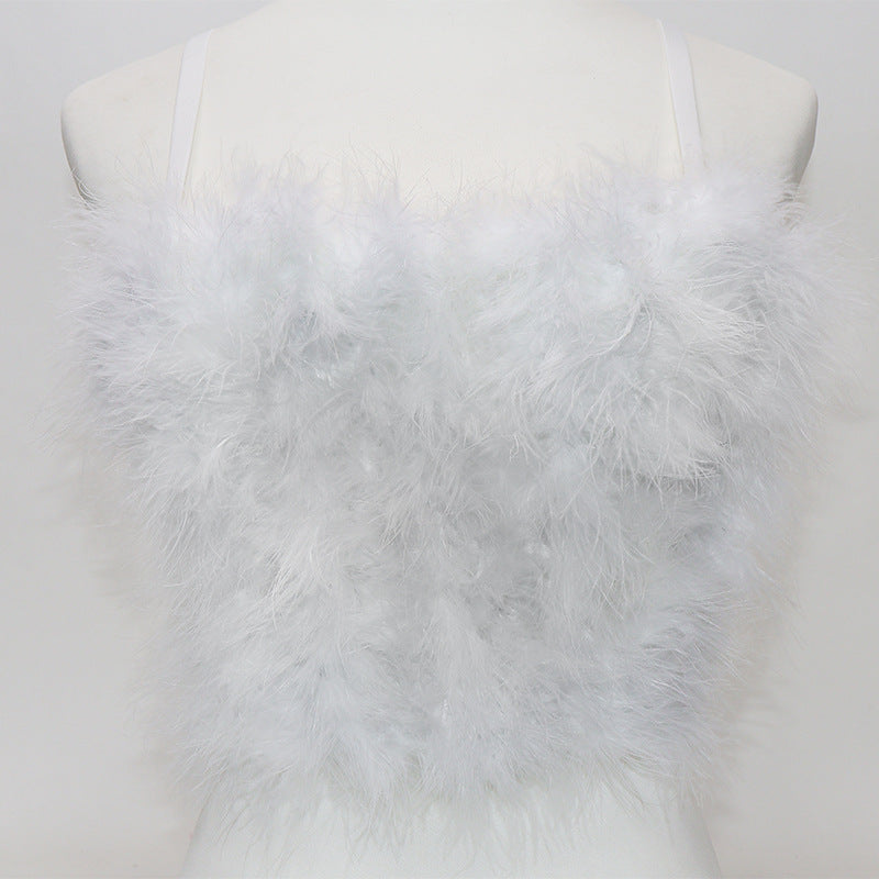 Furry Camisole Women's Feather Tube Top for Christmas