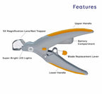 Pet Nail Clipper with LED Light 5X Magnifying Lens Cat Dog Nail Trimmer Grinder Safety Guard Precision Grooming Tool