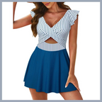 Color Block Cross-Front Swim Dress