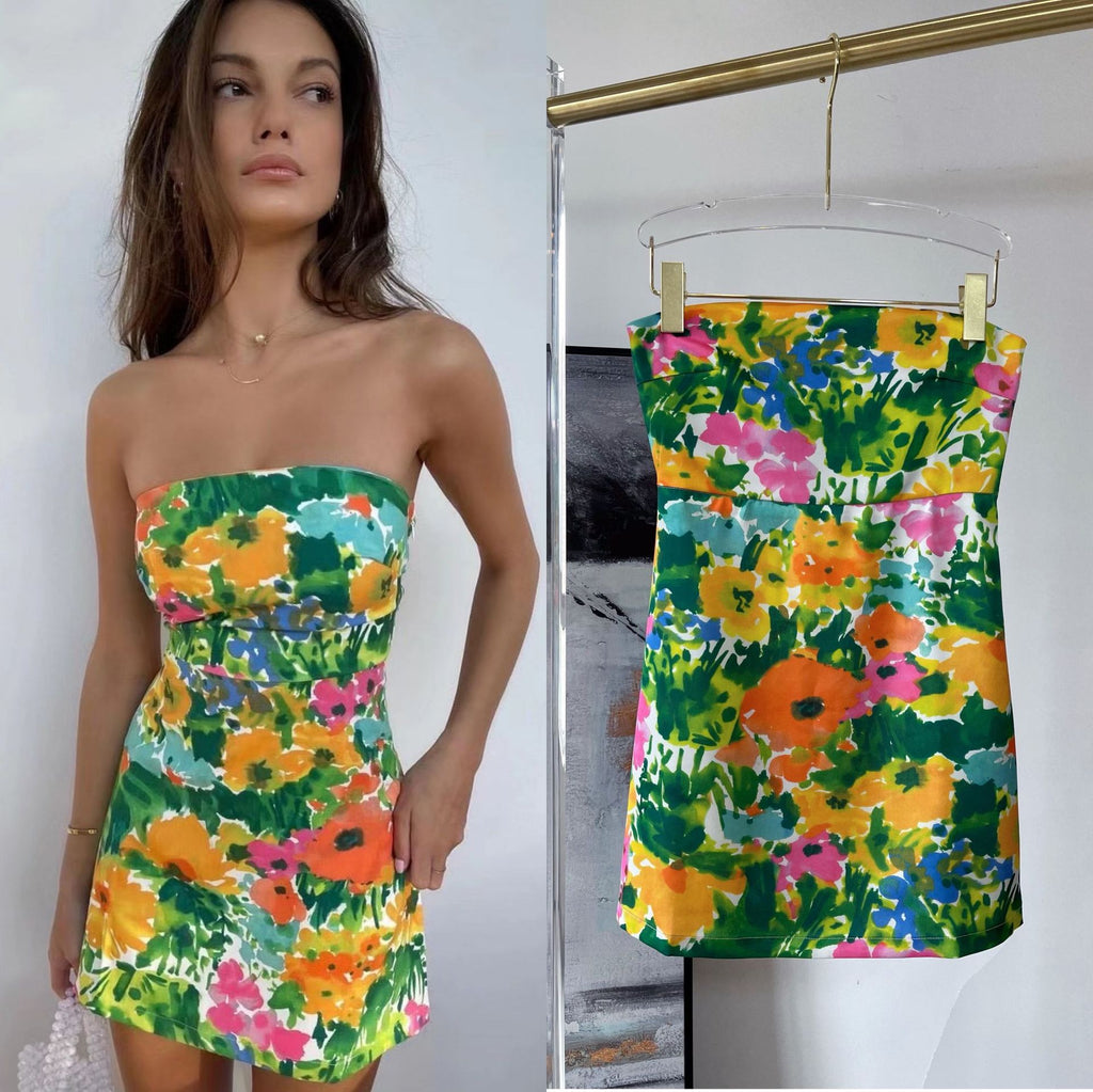 Colorful Floral Wrap Dress with Sexy Tube Top Design