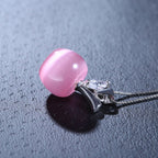 Silver Cat's Eye Apple Pendant with Moonstone