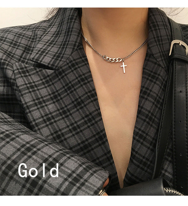 Vintage Short Cross Sweater Chain Necklace for Women