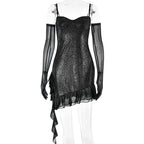 Women's Hot Silver Mesh Sling Tube Top Dress