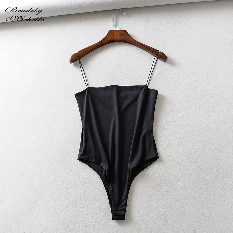 Summer Slim Fit Spaghetti Strap Backless Bodysuit
