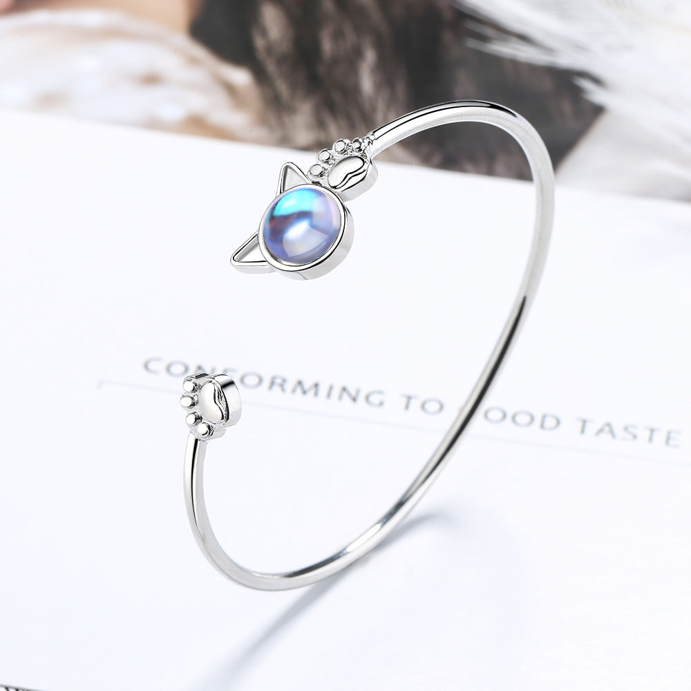 Cat Paw Moonstone Open Cuff Bracelet