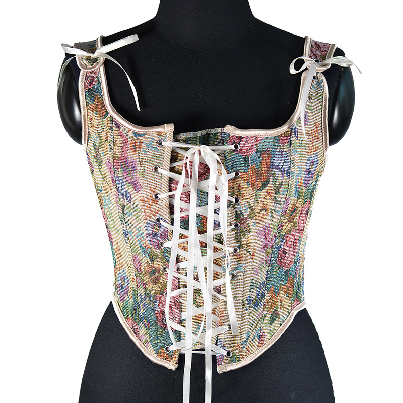 Floral Tapestry Lace-Up Corset Top