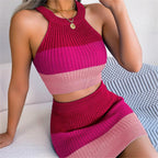 Fashionable Gradient Crop Top and Skirt Suit for Dating