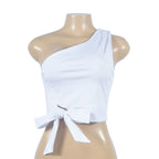 2024 Women's Solid Color One-Shoulder Crop Top