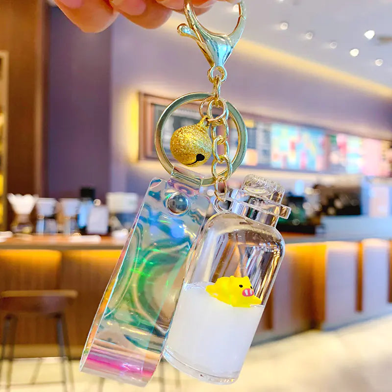 Liquid Milk Pig Keychain with Sand and Oil Design | Accessory