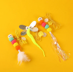 Hanging Cat Teaser Toy Self-Play Feather Bug Wand with Suction Cup Bell & Ribbon Elastic String Kitten Toy