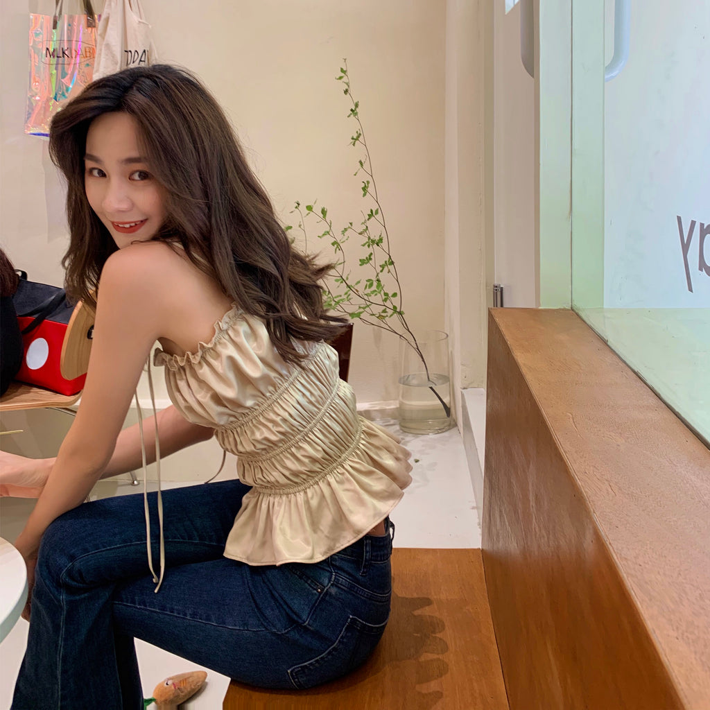 Tongse French Satin Backless Camisole Top