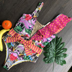 Tropical Bird Print Ruffle One-Piece Swimsuit