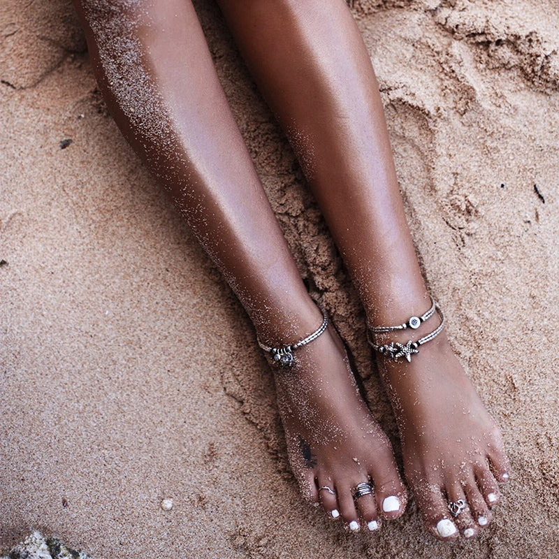 Beaded Cord Anklet with Charm