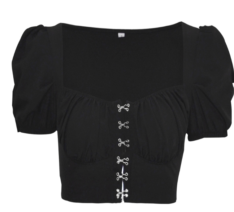 Puff Sleeve Square Neck Cropped Top