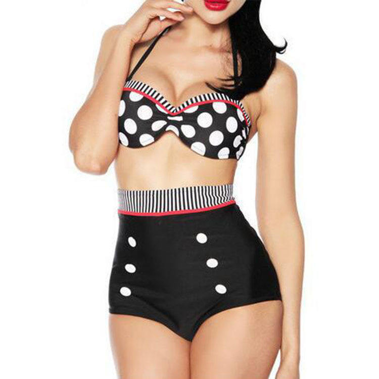 Women's Retro Polka Dot High-Waist Bikini Set
