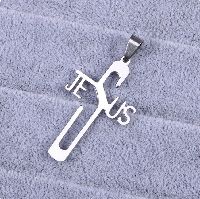 Stainless Steel JESUS Cross Pendant Necklace | Christian Jewelry