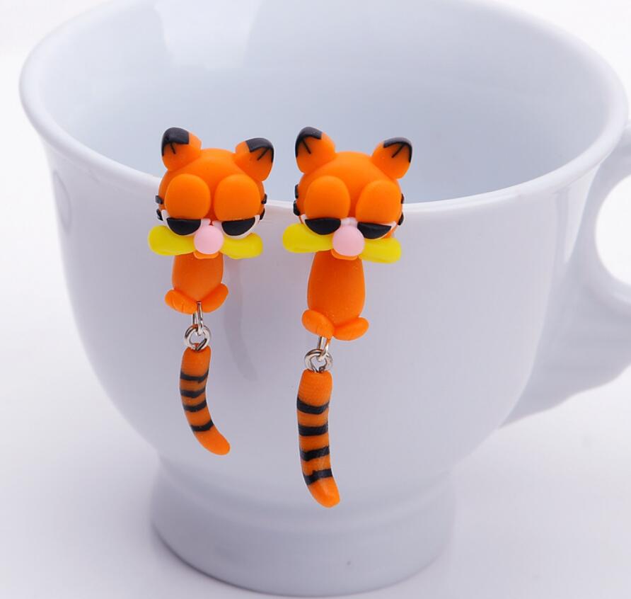Handmade Polymer Clay Orange Cat Earrings