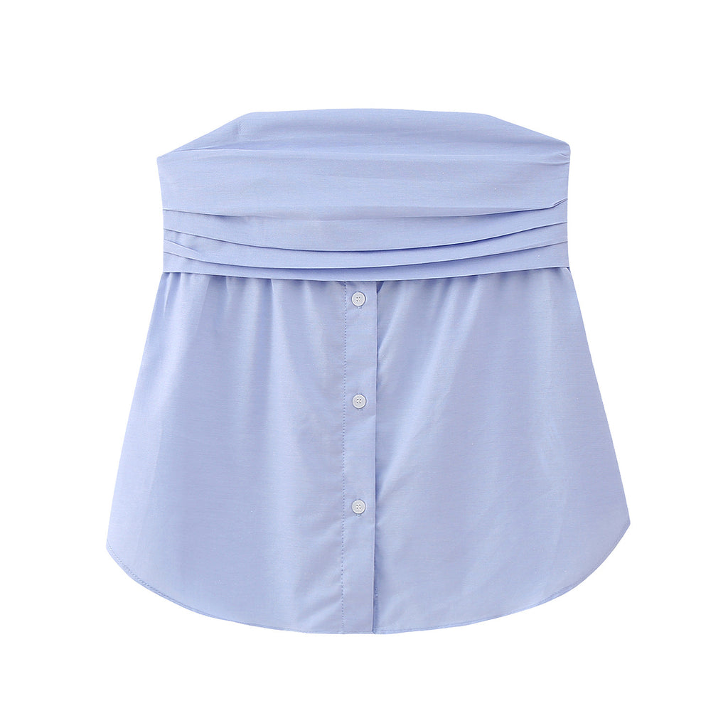 Spring New European Style Pleated Button Crop Top