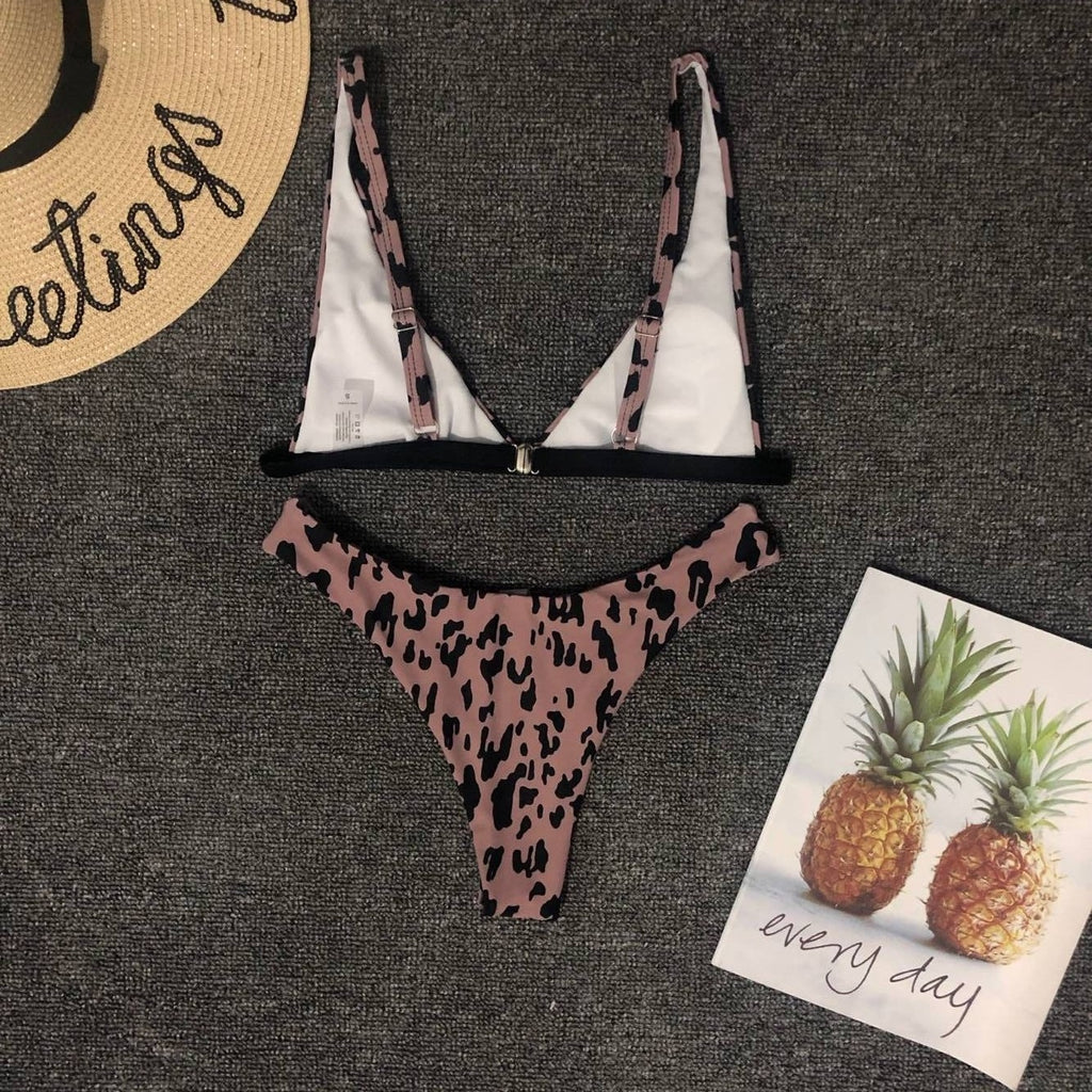 Leopard Print Triangle Bikini Set