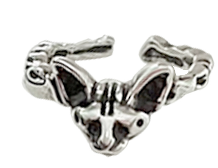 Vintage Silver Cat and Paw Adjustable Ring for Women