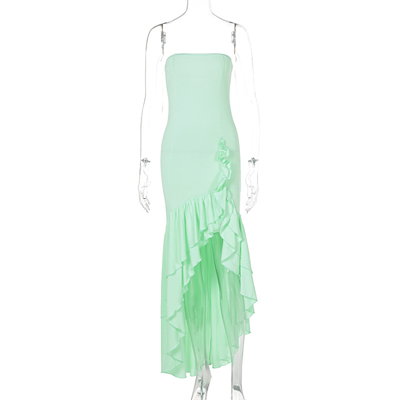 Strapless Ruffle Asymmetric Mermaid Maxi Dress