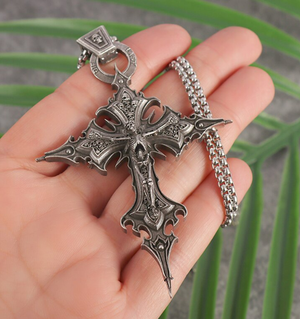 Vintage Gothic Skull Cross Pendant Necklace