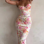 Women's Floral Spaghetti Strap Bodycon Midi Dress