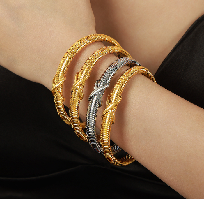 Gold Flex Snake Chain Knot Bangle Bracelet