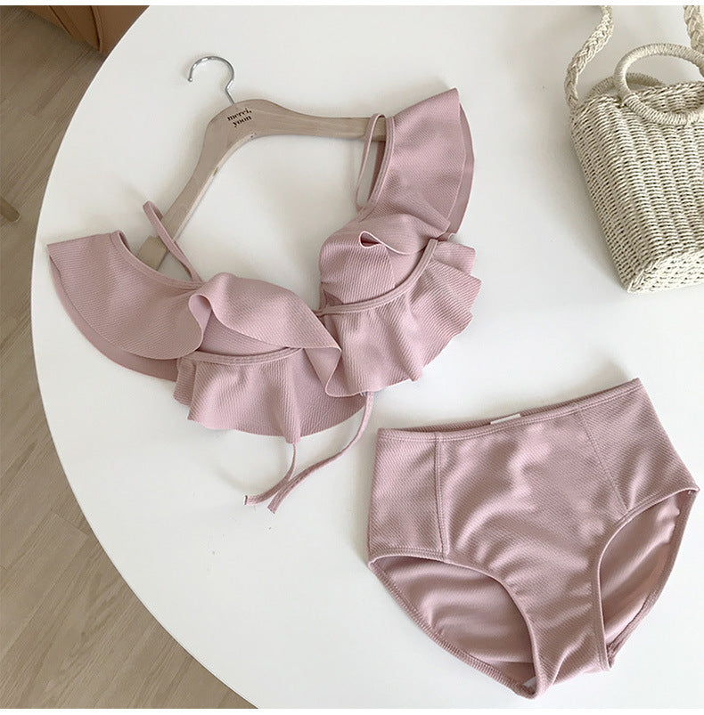 Pink Ruffle High-Waist Bikini Set