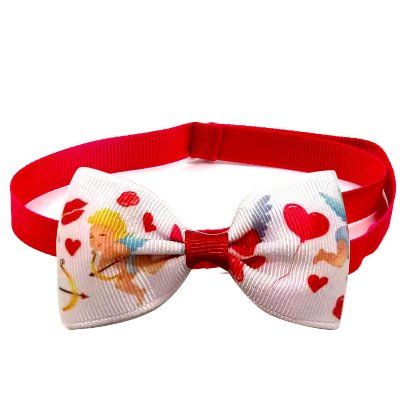Valentine Pet Bow Tie for Cats & Dogs, Adjustable Heart & Cupid Print Collar Bowtie, Cute Holiday Grooming Accessory