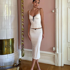White Polka Dot Midi Skirt and Crop Top Set (One Piece)