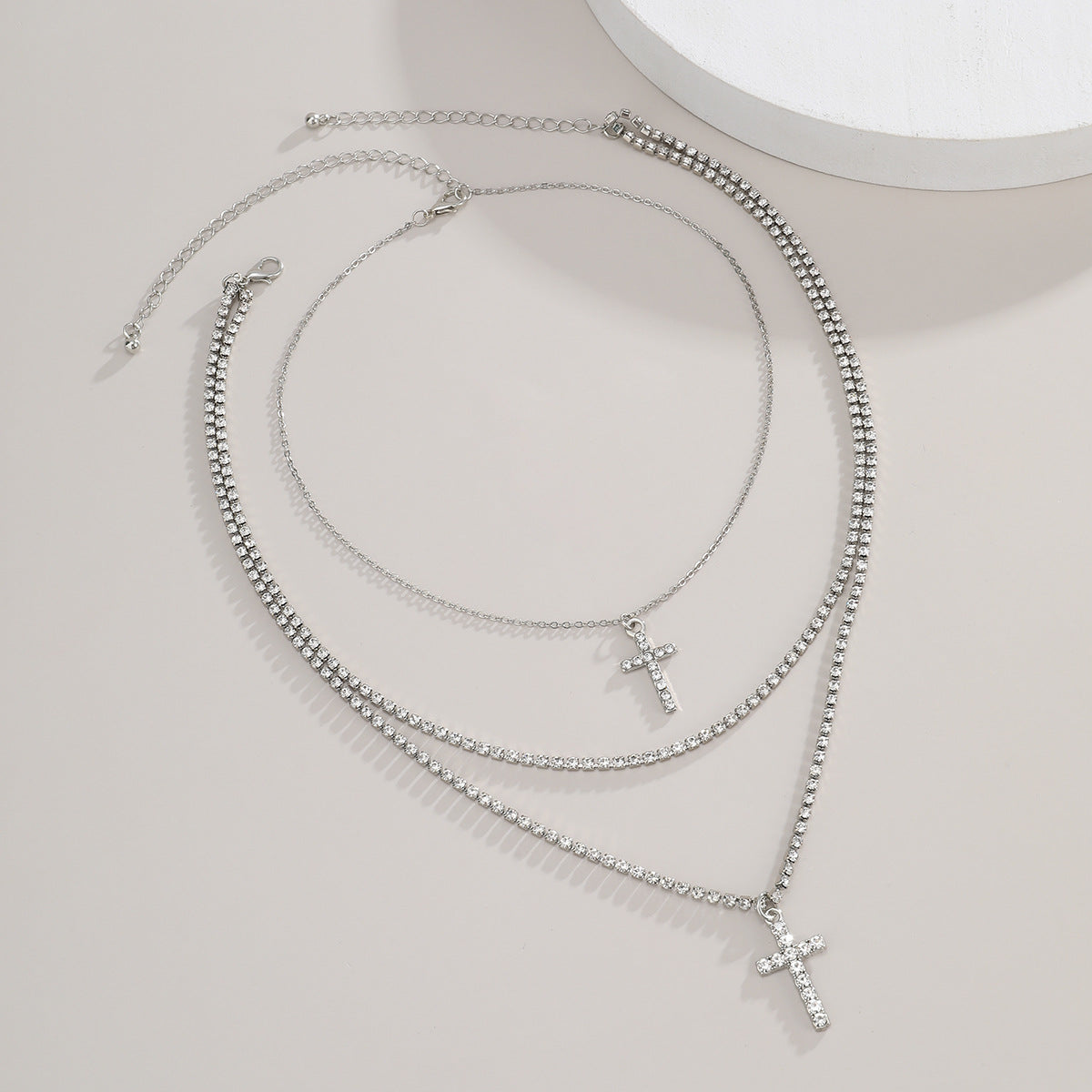 Creative Cross Necklace with Glass Rhinestones Layers