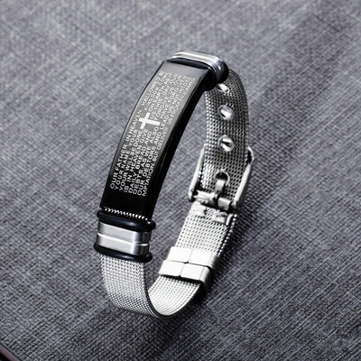 Black Titanium Steel Bracelet with Christian Bible Verse