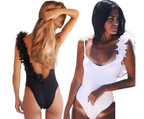 White One-Piece Swimsuit with 3D Floral Strap