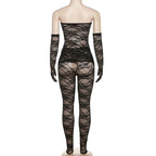 Women's Fashion Lace Tube Top High Waist Tight Body Stocking Long Pants Suit