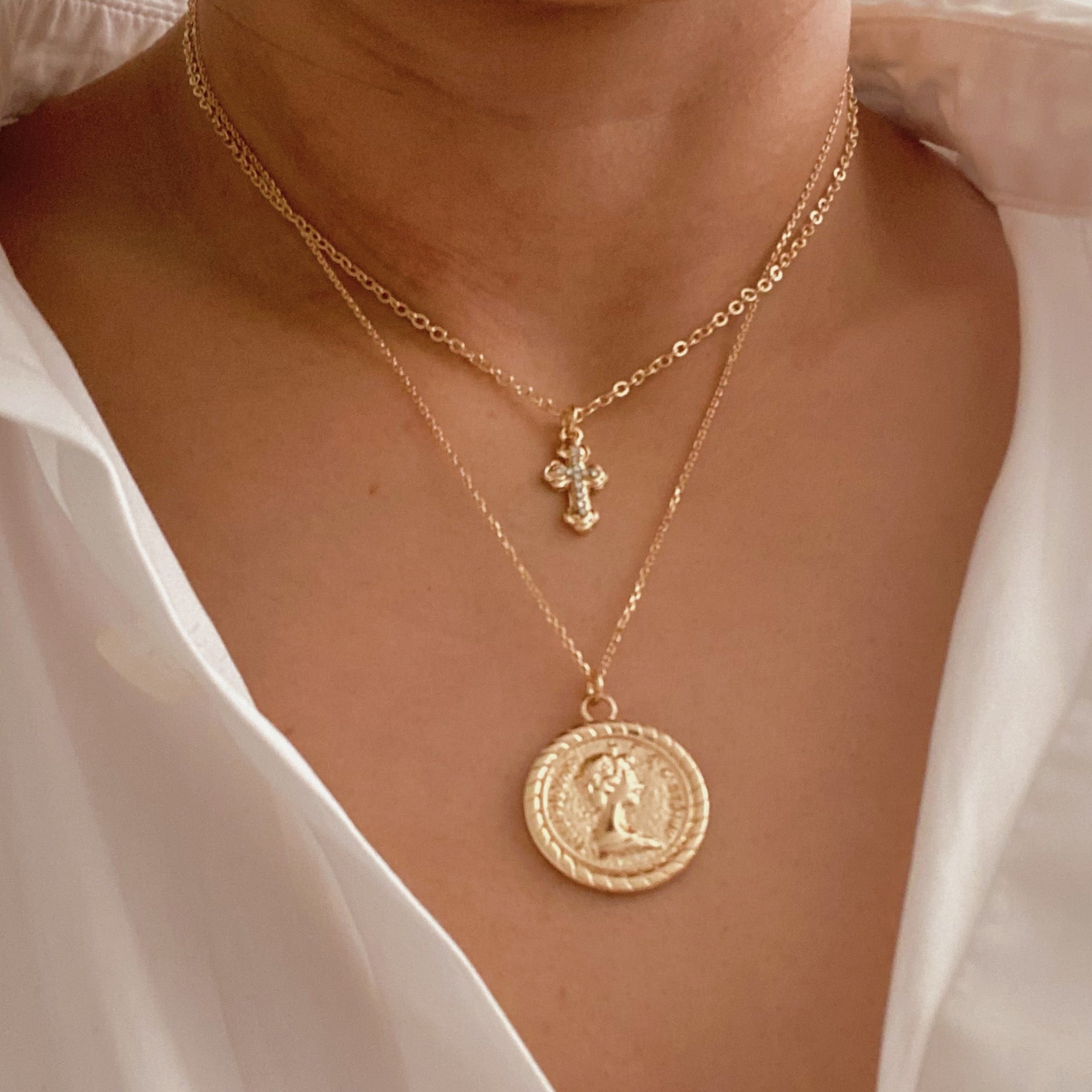 Cross And Coin Layered Necklace | Christian Jewelry