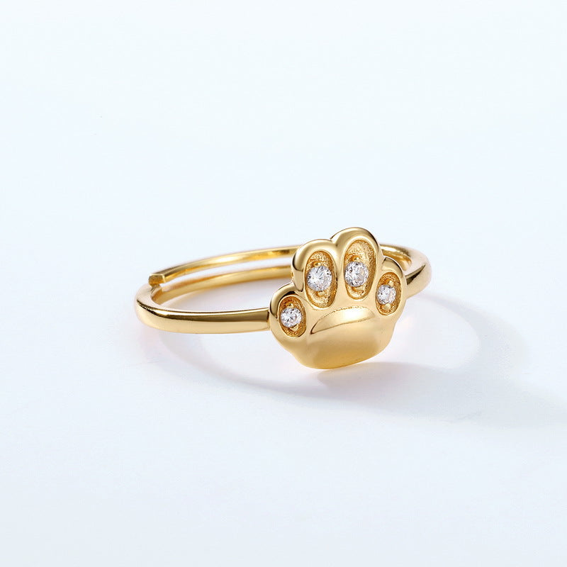 Silver Cat Paw Open Ring with Zircon