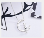 Moon Cat Pendant Necklace with Minimalist Design