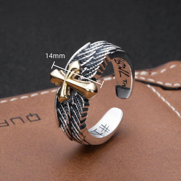 Men's Silver Winged Cross Ring