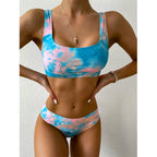 Pink Blue Tie-Dye Scoop Bikini Set