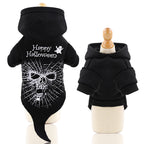Halloween Dog Hoodie Skull Spiderweb Print Fleece Pet Sweater Costume with Hood, XS-2XL for Small Dogs and Cats