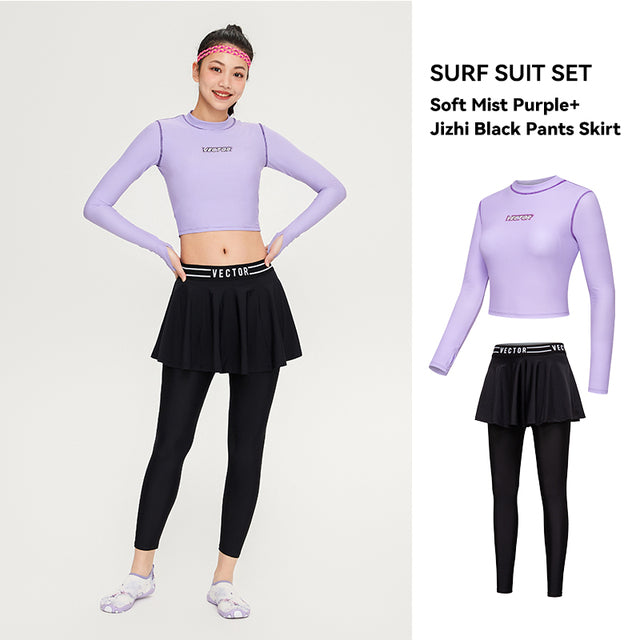 Women's Long Sleeve Rash Guard Swim Set with Skirt Leggings