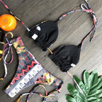 Feather Print Push-Up Tassel Bikini Set